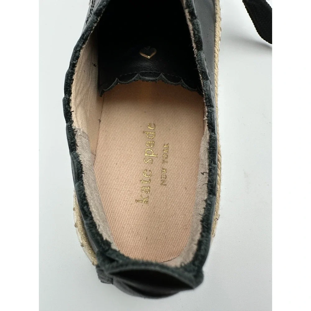 Kate Spade New York Lena Black Leather Sneakers Chunky Laces Scalloped Chic Sz 5